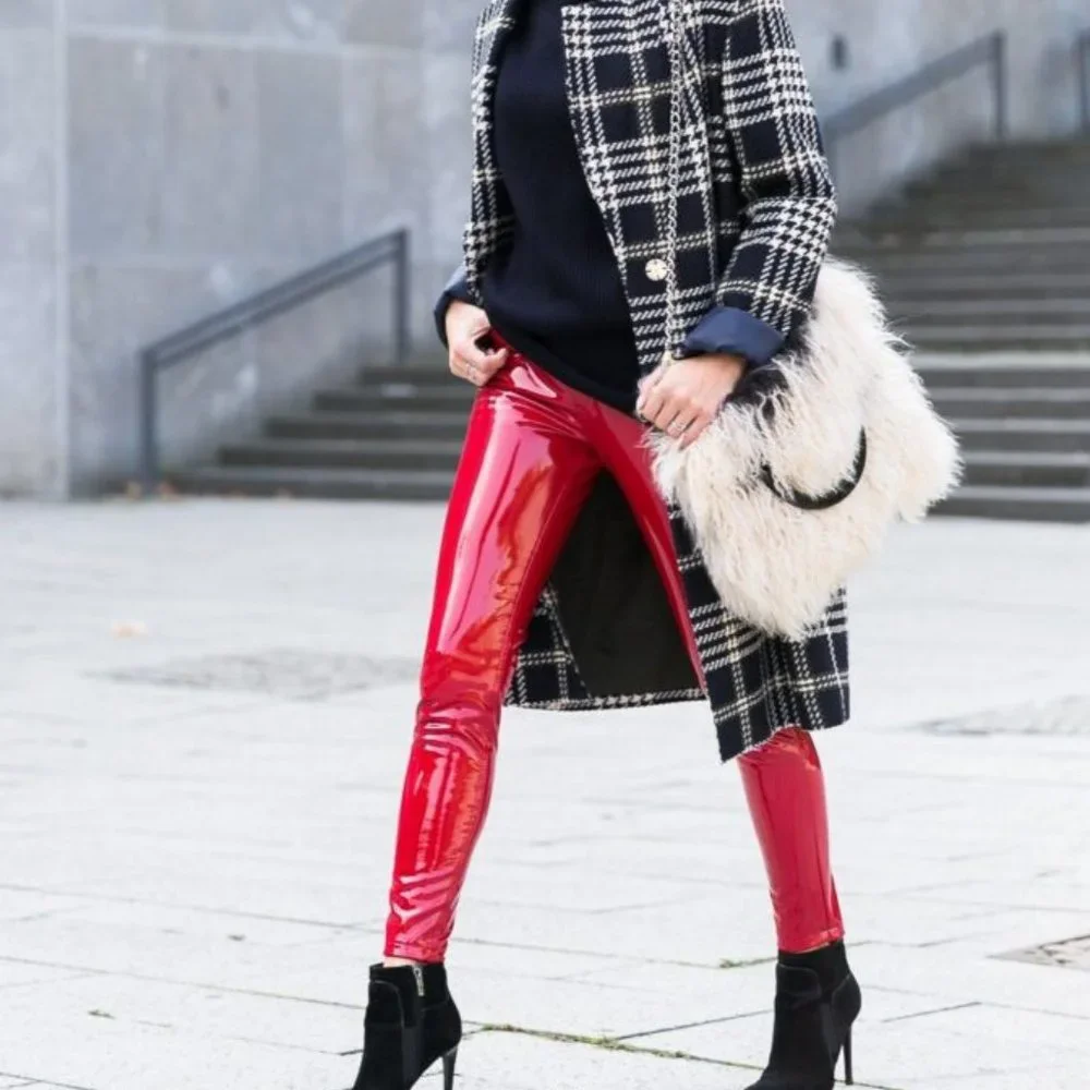 Faux Leather Fitted skinny Pants  red